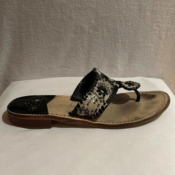 Jack Rogers Women's Snake Skin Tan Black Patent Sandals Flip Flops Size 8M - Picture 13 of 16